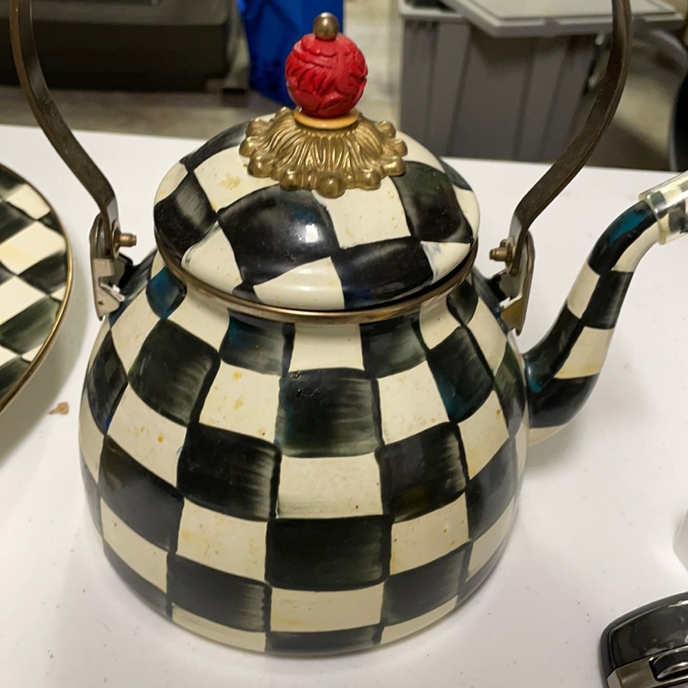Mackenzie Child Courtly Check Enamel Tea Kettle